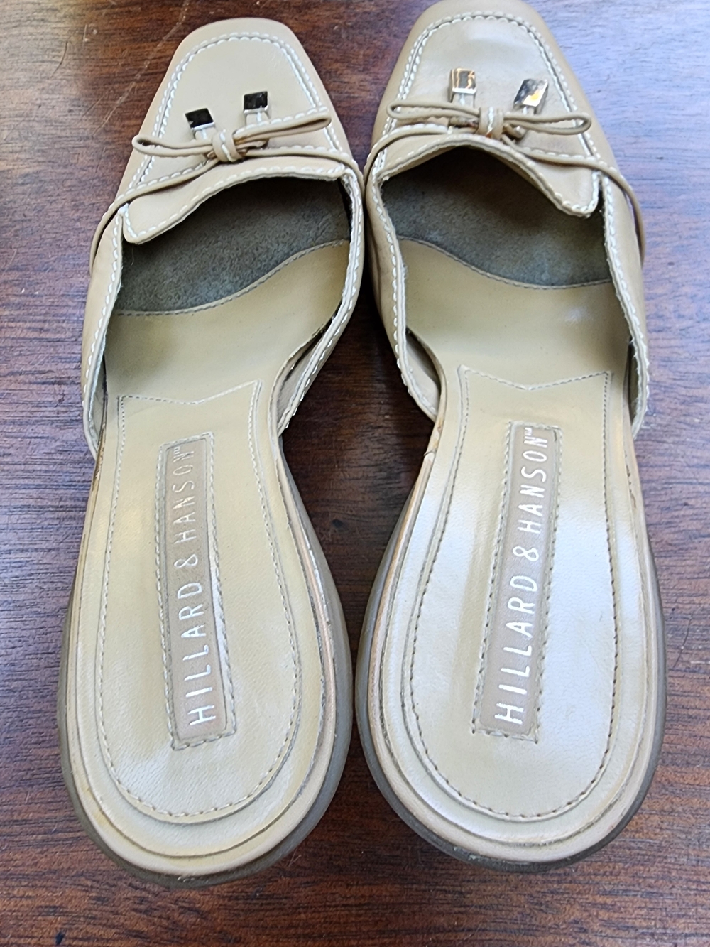 Vintage Hillard & Hanson Tan Beige Leather Mules Tassel Kitten Heels [8.5] - Picture 6 of 11